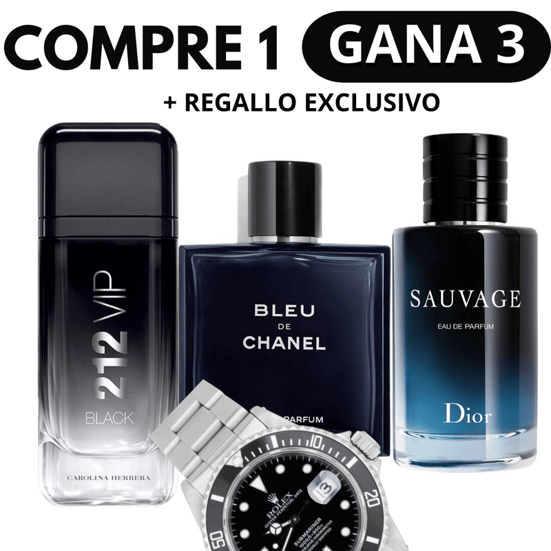 KIT ESPECIAL PADRE 3 PERFUMES - Sauvage Dior | Bleu de Chanel| 212 VIP Black + Regallo Exclusivo - mundodecompra.com